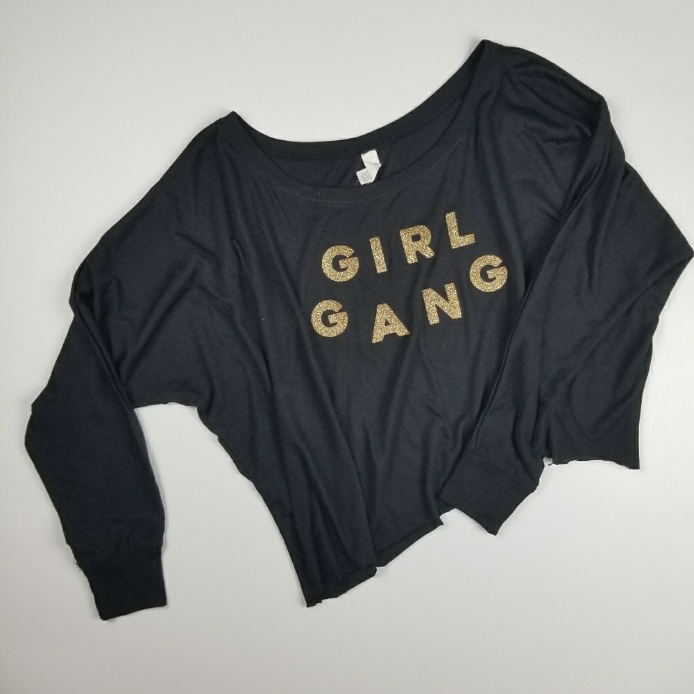 XL Girl Gang Gold Glitter Cropped Dance Top